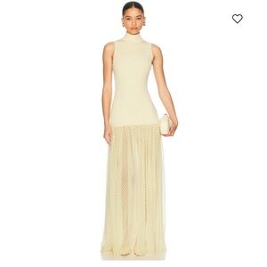 Helsa Yellow Polkadot drop waist Costanza Sleeveless Maxi Dress